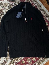 Ralph Lauren Polo Men  s Black Cable Knit Quarter Zip Sweater