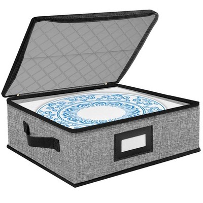 Quilted Platter Storage Case Fine China Container Hard Shell 4 Dividers Box