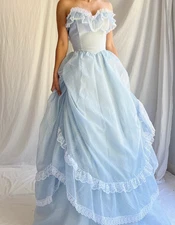 Vintage Gunne Sax Corset Dress - XS/S Light Blue Dress with White Polka dots