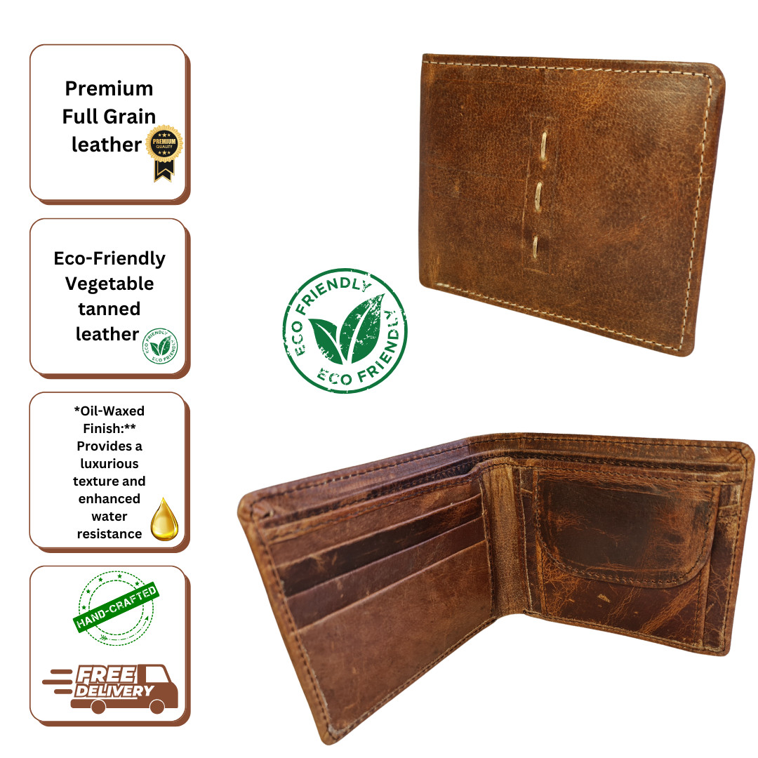 Cartera para Hombres Bronceada Rústica Grano Completo Mejor Calidad Cuero - Ecológica Bronceada