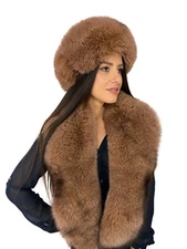 Fox Fur Stole 55' (140cm) + Transforming Tails / Cuffs / Headband Saga Fur Brown