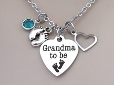 Grandma to be Heart Necklace with Birthstone, Grandma to Be Jewelry, New Baby