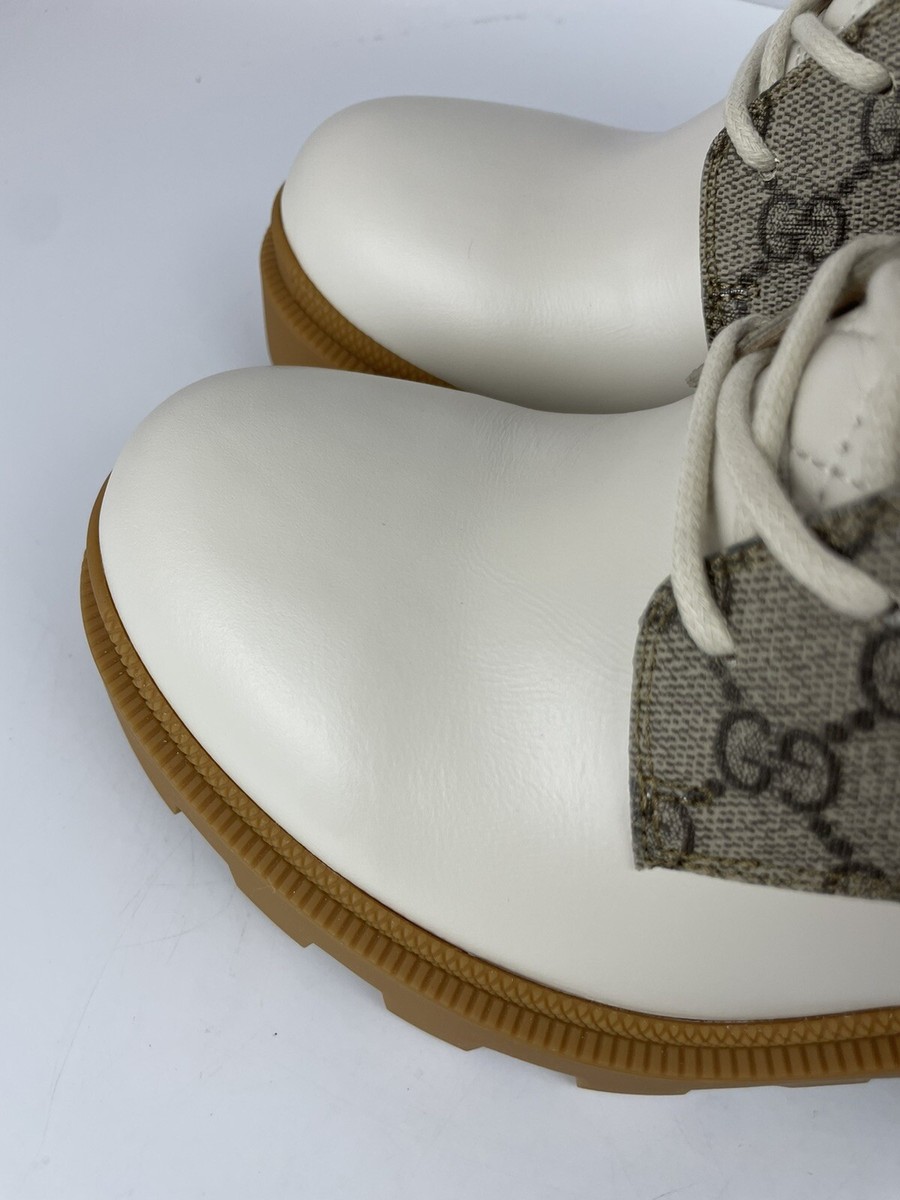 Gucci 659691 GG Supreme Leather White/Beige Heeled Ankle Gucci 659691 GG Supreme Leather White/Beige Heeled Ankle