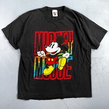 Mickey Mouse Disney VTG 90s Rainbow Neon Big Print Single Stitch T-Shirt Size XL