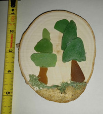 Sea Glass Wall Art Trees on Natural Wood 4 1/4" x 3 1/2"