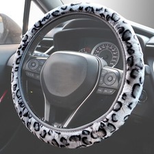 Leopard Print Fluffy Warm Universal Car Steering Wheel Cover Plush Fuzzy Girls