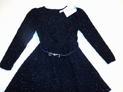 ABEL & LULA GIRLS SIZE 5 DRESS WITH BELT NAVY BLUE  WITH SEQUENCE FULLY LINED