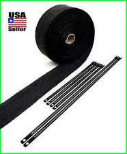 BLACK EXHAUST HEADER WRAP PIPE HEAT TAPE 2" X 25 FEET BLACK LOCKING TIES KIT