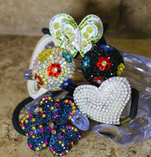 Rhinestone Stretchy Hair Tie Lot Vintage Accessories Ponytail Holder VTG