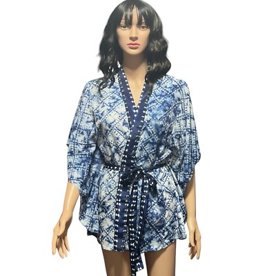 Anthropologie de Novo Tate Watercolor Kimono Blue One Size Tie Waist