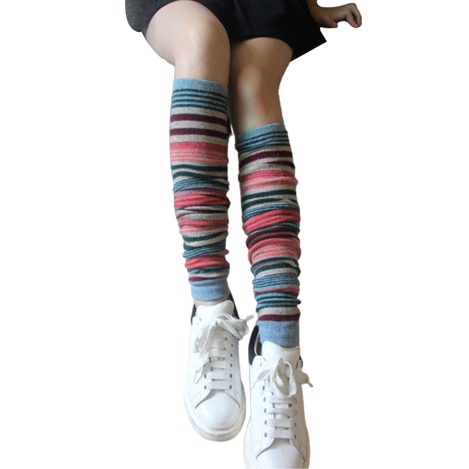 1 Pair Winter Women Fashion Stripe Knitting Leg Warmers Boot High Knee Socks 61