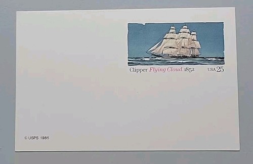 Postal Stationery UX107. Post Card. Clipper Flying Cloud 1852. 25 Cents. UNUSED. - Picture 1 of 2