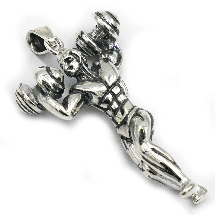 29g Culturista Gimnasio Mancuerna Levantador de Pesas Músculo 925 Colgante Plata de Ley Foto 3 de 4