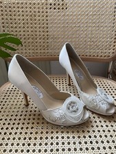 Brautschuhe Hassall Plateau Peeptoe Ivory Satin Spitze Strass Gr. 6/39