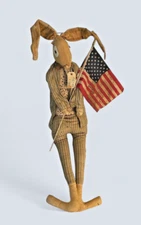 Primitive Americana Huge Bunny doll w/flag July 4th handmade OOAK farmhouse
