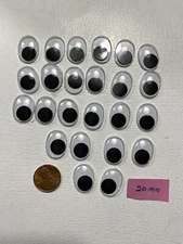 20 mm Black Oval-Shaped Wiggle Plastic Eyes - 12 pairs - Vintage