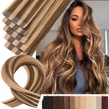 Tape In Remy Skin Weft 100 Human Hair Extensions THICK Full Head 150g Invisible
