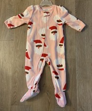  NWOT Carter  s Girl  s Size 2T Pink Christmas Sleeper With Black Santa  s