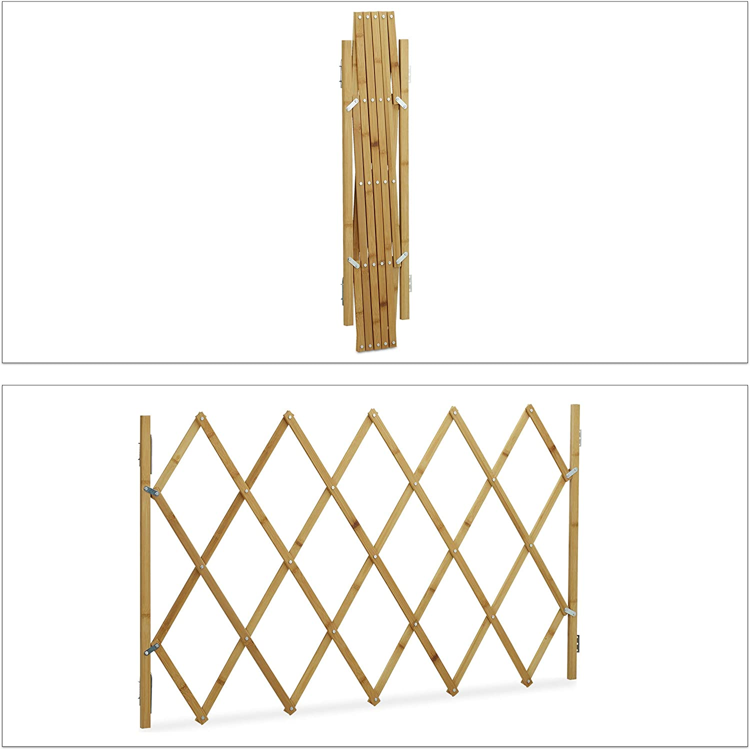 Relaxdays Retractable Dog Gate, Wooden Pet Barrier for Door & Stairs