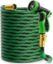 Garden Hose 100 Ft, Non-Expandable Water Hose with 10 Function Nozzles, Portable