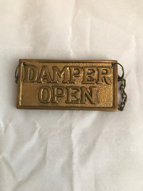 Vintage Solid Metal Brass Fireplace Damper Sign Open Closed Plaque