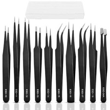 10Pcs Precision Tweezers Set, Upgraded Anti-Static Stainless Steel Tweezers with