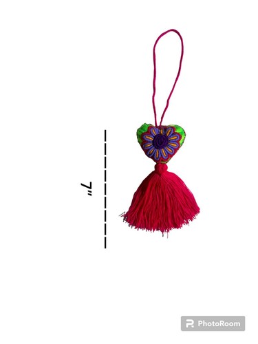12 PIECE MEXICAN EMBROIDERED TASSEL, CHRISTMAS , CAR DECOR , FLOWER , HEART - Picture 2 of 4