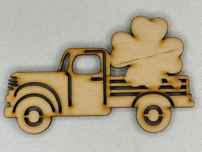 Laser  Cut Unfinished St Patrick s Day Clover Truck Shape Wood Craft Cutout