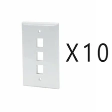 10 Pack Lot - Keystone 3 Hole Port Jack Wall Face Plate Network CAT5e CAT6 White