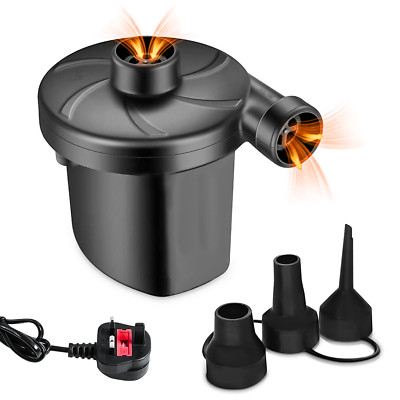 240V ELEKTRISCHE AUFBLASBARE POOL LUFTBETT LUFTPUMPE MIT UK HAUPTSTECKER 3 VENTILADAPTER