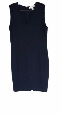 $895 St. John Women's Blue Sleeveless V-Neck Santana Knit Mini Dress Size 12