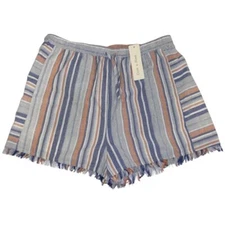 Doe & Rae NWT Multicolored Striped Frayed Hem Cotton Blend Shorts Size Large