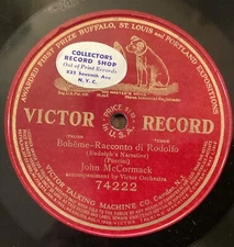 John McCormack – 78 rpm Victor pat 74222: Boheme-Che gelida manina; cond E