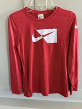 Nike Boys Dri Fit Long Sleeve Training TShirt Red Swoosh Logo, Size S