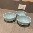 Fire King Set Of 3 Bowls Pastel Blue Anchor Hocking Vintage Cottagecore