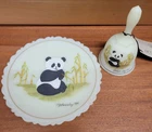 VINTAGE BURMESE FENTON GLASS HP MOTHERS DAY 1984 PLATE & BELL SET PANDA