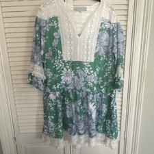SALE TUCKERNUCK Pippa Fringe Green Blue Floral Eyelet Dress Size Large