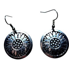 Dangle Earrings Sunflower Silver-Tone floral boho nature womens jewelry