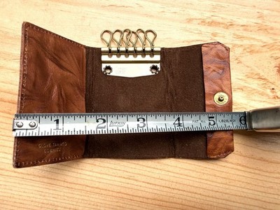 Vintage Brown Leather & Brass Tri-Fold 6 Key Holder Small Wallet Case Pouch