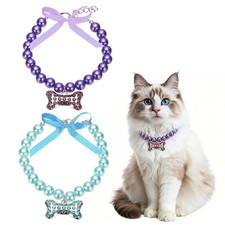 Cat Dog Pearl Collar, Small Bow Shape S, Purple/Blue, 2Pcs