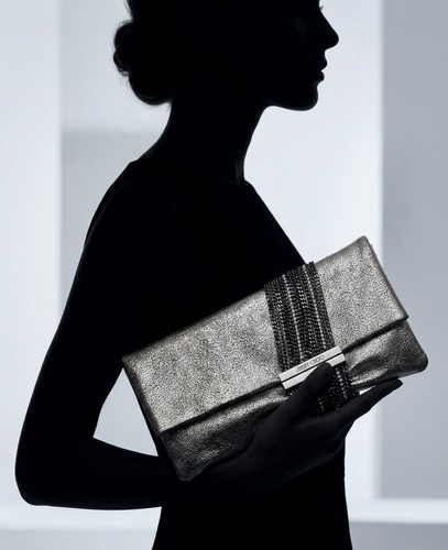 Jimmy Choo Chain-Link Suede Chandra Clutch Gray And Black Chain Authentic  ￼
