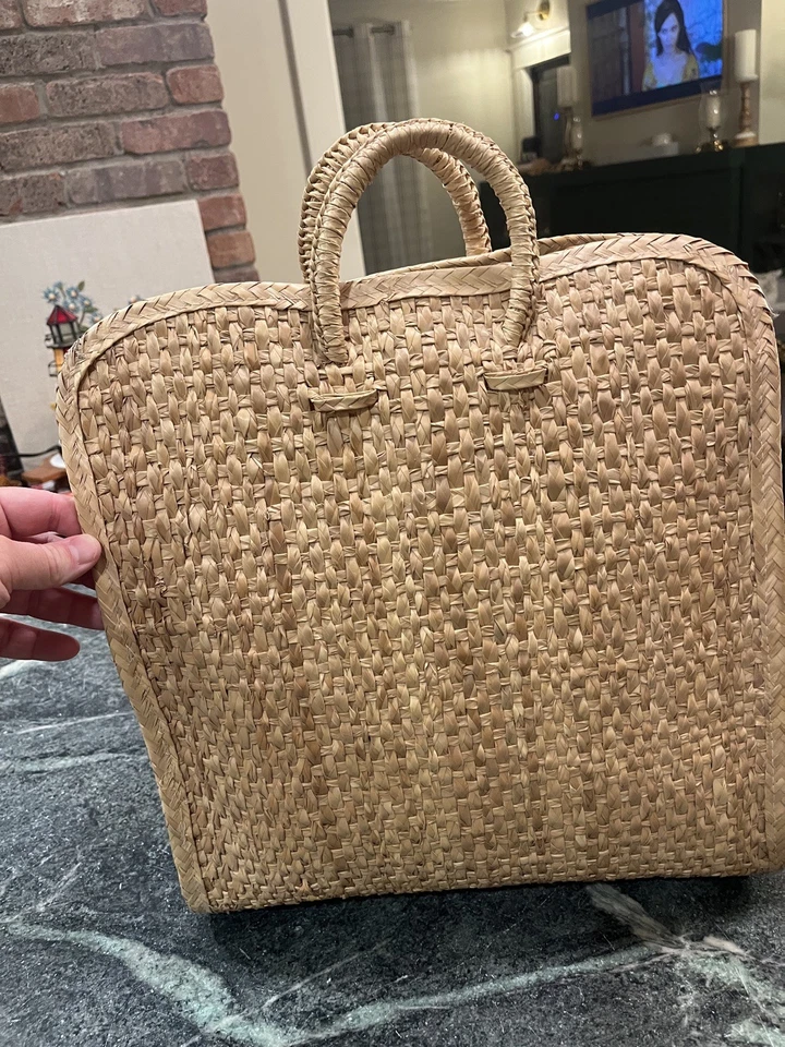 "Bolso de Mano Acapulco Rafia Vintage Años 70 Tejido Paja Playa Viaje 14""x14""x5""" Foto 4 de 4