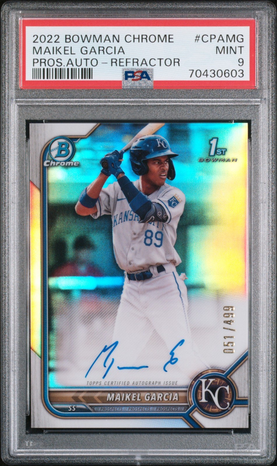 2022 Bowman Chrome Maikel Garcia 1st Refractor Auto /499 CPA-MG PSA 9 First RC