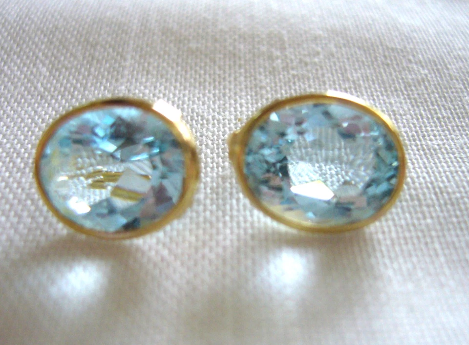 Große blaue Ohrringe/ Stecker gold 333, Tansanit, Blautopas, Aquamarin Saphir? - Bild 3 von 4