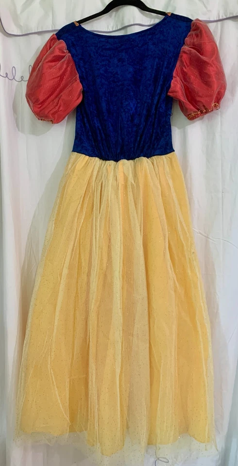 Princess Snow White Cosplay Dress S/M Adult Puff Sleeves Gold Trim Tulle Flaw - Image 2 of 4