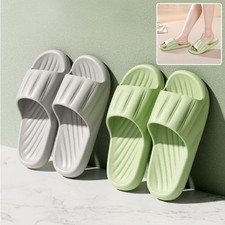 Fashion Solid Color Striped House Slippers Thick Sole Non-Slip Men Women