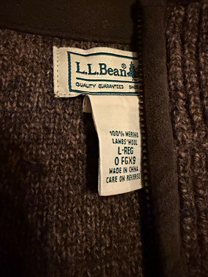 L.L.Bean Mens L Brown Merino Lambswool Full Zip Ribbed Mock Neck Sweater Vest