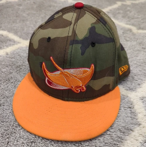 NEW ERA TAMPA BAY DEVIL RAYS TROPICANA 59Fifty Camo Orange Cooperstown Size 7.5