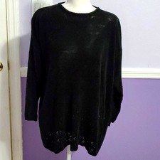 Amanda Smith Black Soft Chenille Pointelle Knit Oversized Slouchy Sweater S