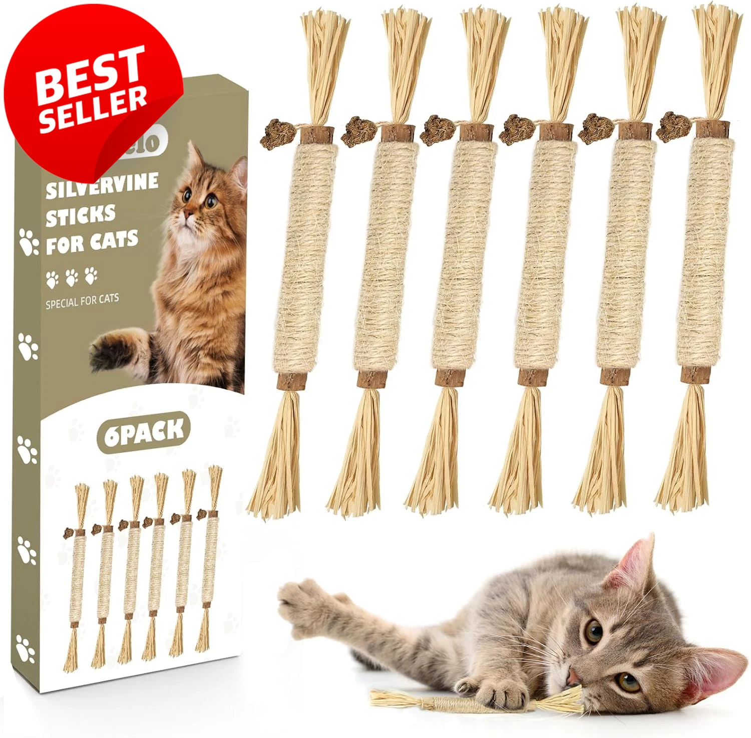 6pk Silvervine Cat Chew Sticks Catnip Dental Toys for Indoor Kittens Kitty - US
